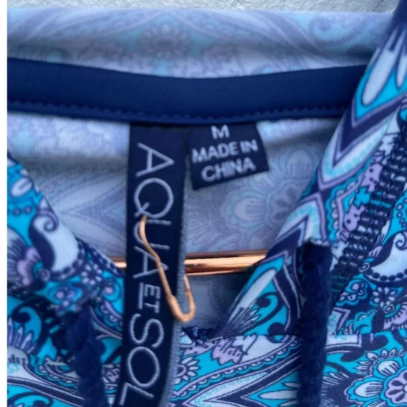 Aqua Et Sol Womens Hooded Long Sleeve Beach Cover Dress Blue Sz Medium - Picture 6 of 9